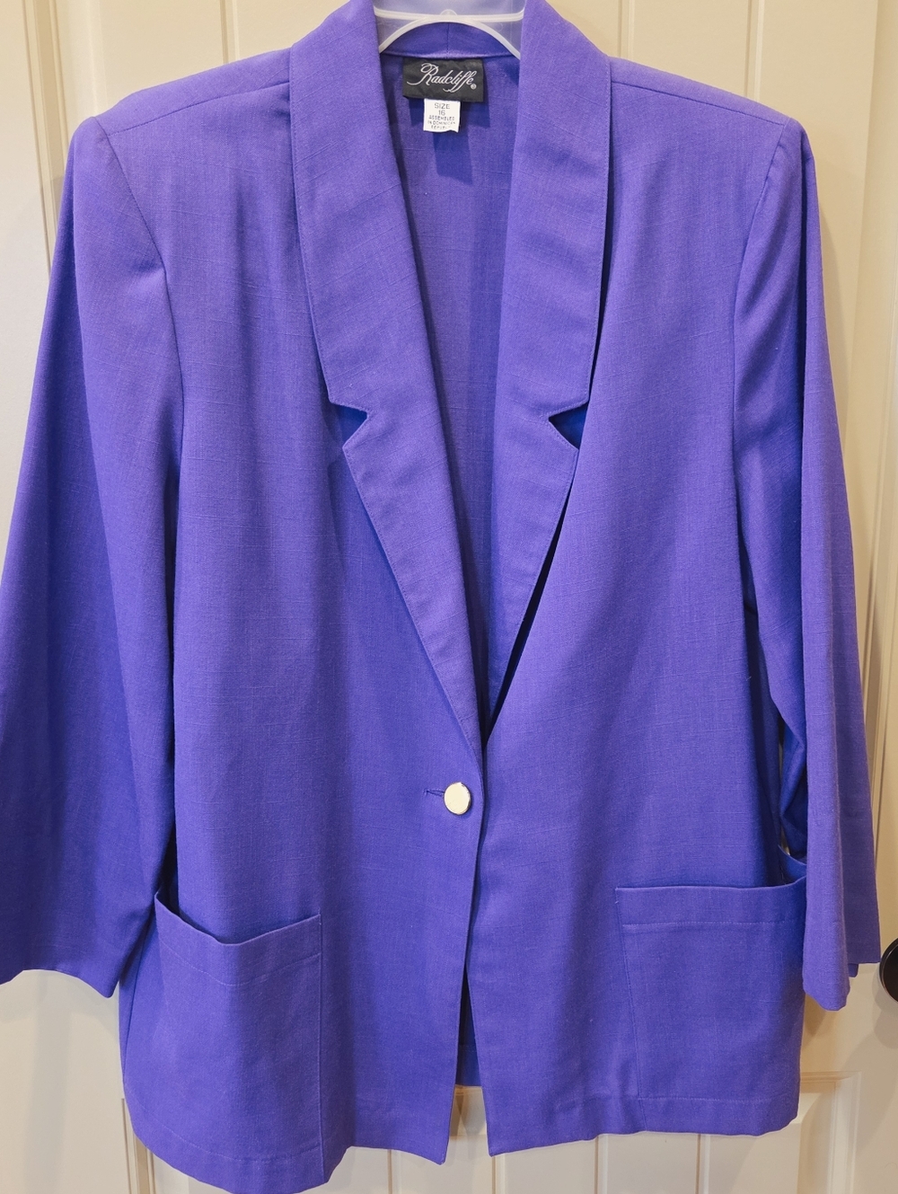 Vintage Radcliffe Purple Linen Blend Blazer Jacket Size 16 One Button Profession